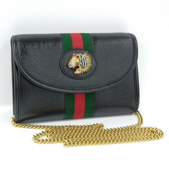 Gucci Raja Chain Shoulder Bag in Sherry Line Tiger Leather Black - Picture 1 of 8